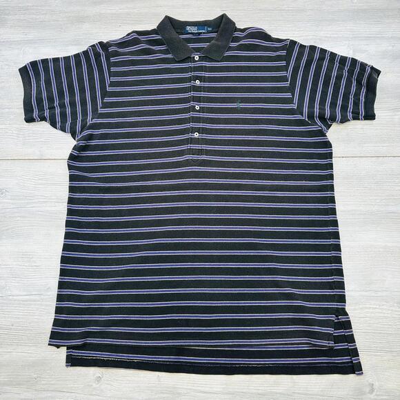 VTG Polo Ralph Lauren Polo Shirt Mens XXL 2XL Black Purple Striped Short Sleeve - Picture 2 of 6
